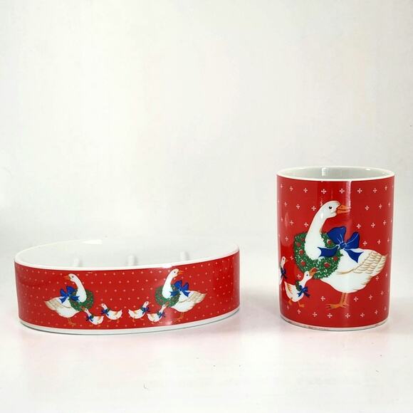 Vintage Christmas Goose Bath Set – Made in Japan – Soap Dish & Tumbler in Box - Picture 4 of 11